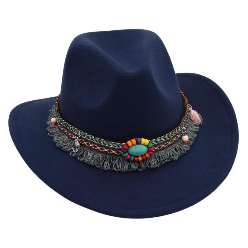 Western Denim Tassel Turquoise Felt Jazz Hat