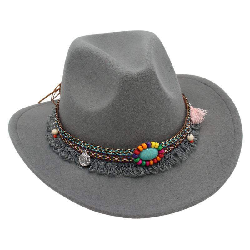 Western Denim Tassel Turquoise Felt Jazz Hat