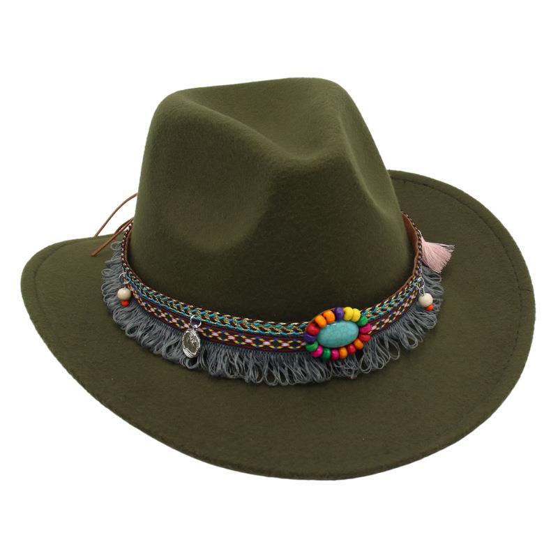 Western Denim Tassel Turquoise Felt Jazz Hat