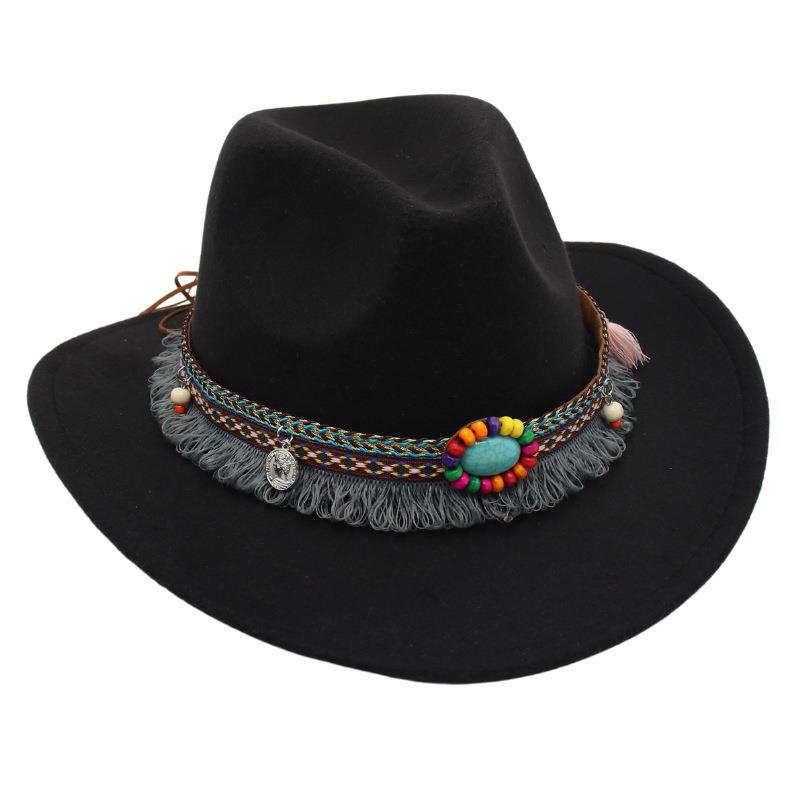 Western Denim Tassel Turquoise Felt Jazz Hat