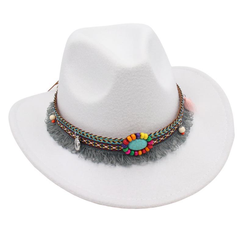 Western Denim Tassel Turquoise Felt Jazz Hat