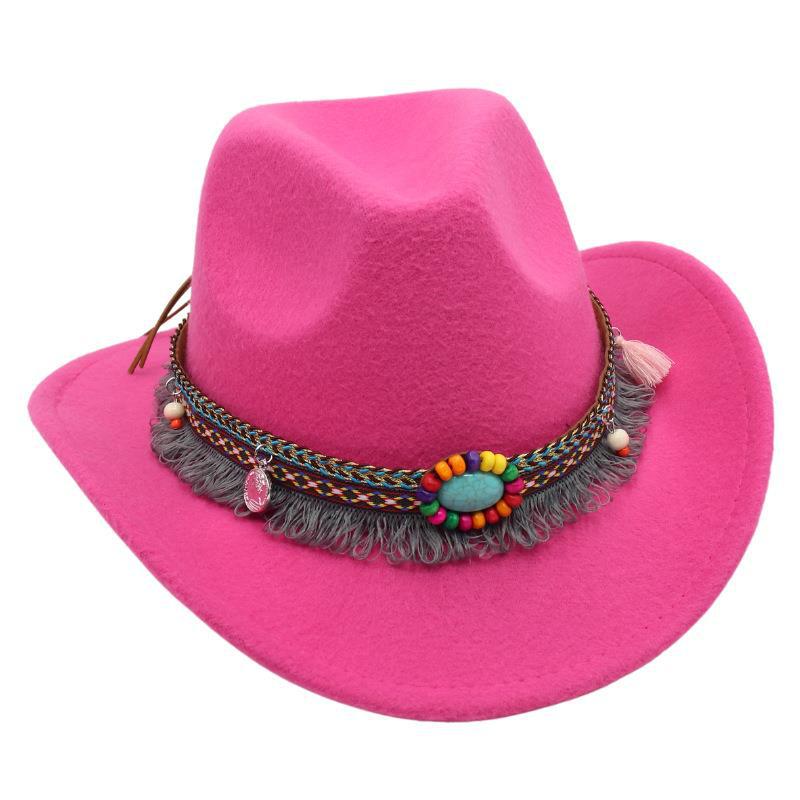 Western Denim Tassel Turquoise Felt Jazz Hat