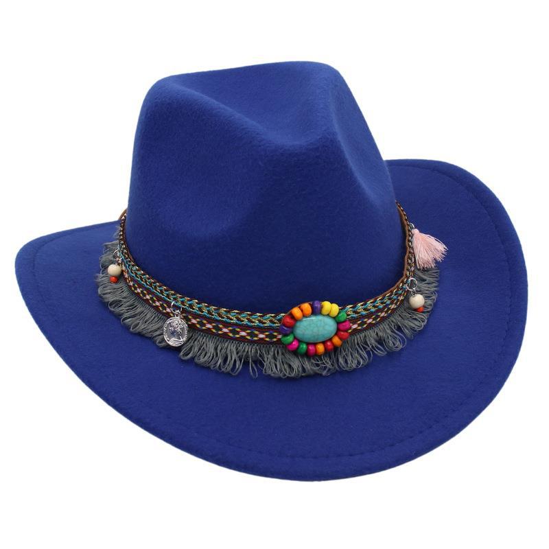 Western Denim Tassel Turquoise Felt Jazz Hat