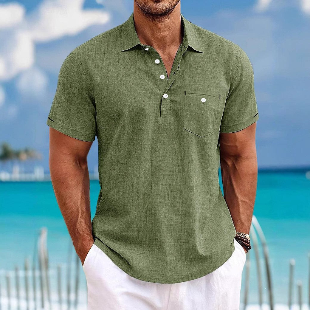 S-3XL Men's Casual Cotton Linen Short-sleeved Thin Shirt With Leck