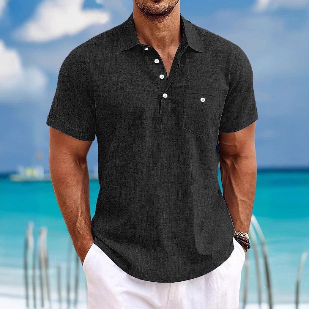 S-3XL Men's Casual Cotton Linen Short-sleeved Thin Shirt With Leck