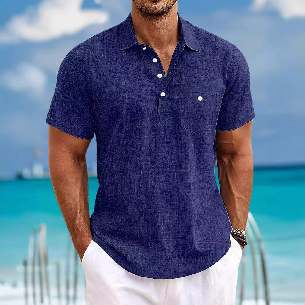 S-3XL Men's Casual Cotton Linen Short-sleeved Thin Shirt With Leck