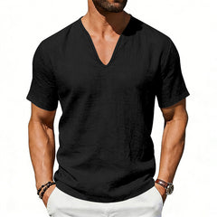 S-3XL Men's Linen Casual Deep V-neck Solid Color T-shirt