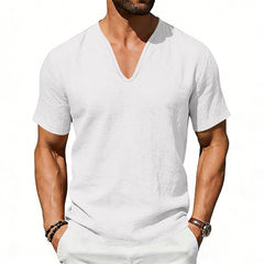 S-3XL Men's Linen Casual Deep V-neck Solid Color T-shirt