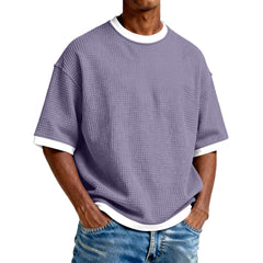 S-5XL Men's Waffling Loose Hollow Short-sleeved Knitted T-shirt