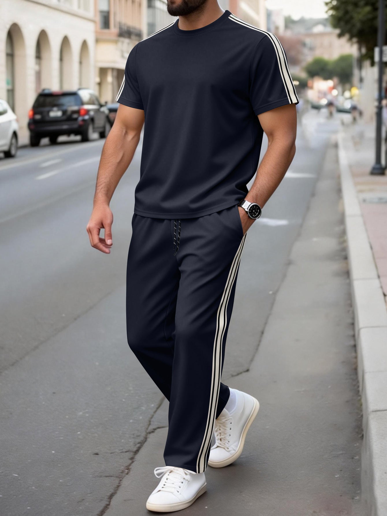 S-3XL Men's Casual Short-sleeved Trousers Sports Suit