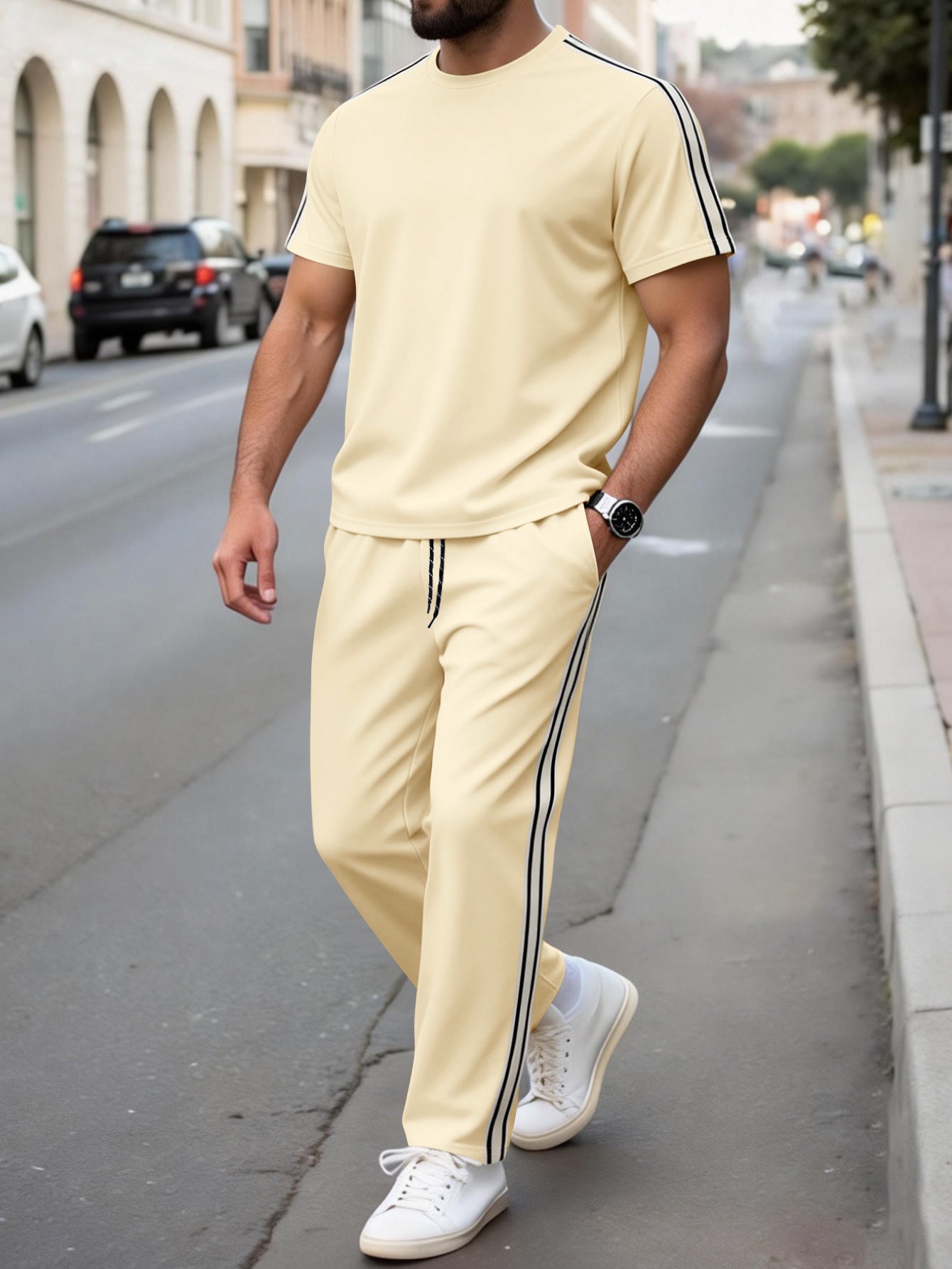 S-3XL Men's Casual Short-sleeved Trousers Sports Suit