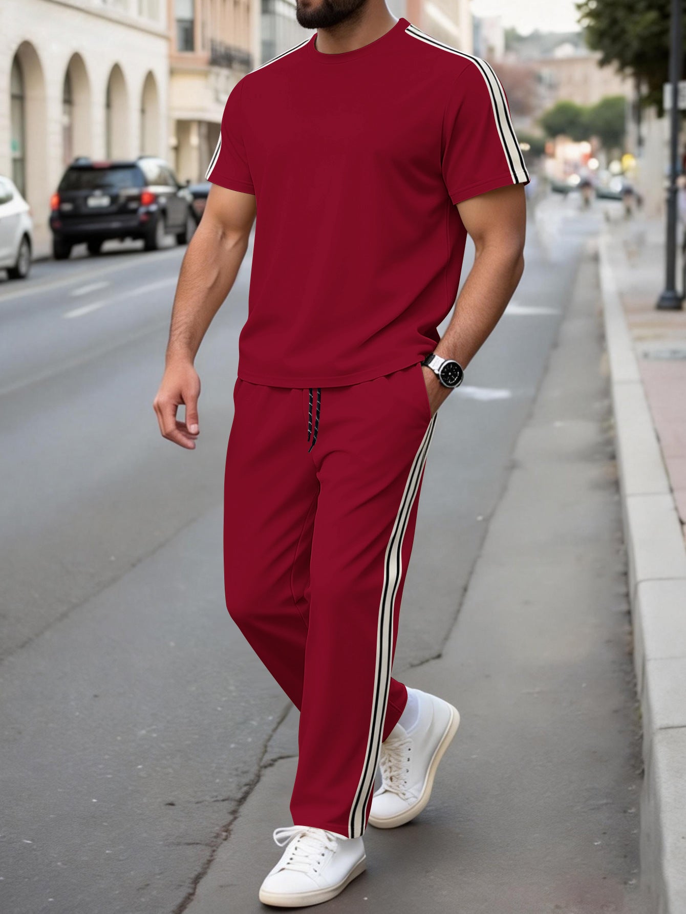 S-3XL Men's Casual Short-sleeved Trousers Sports Suit