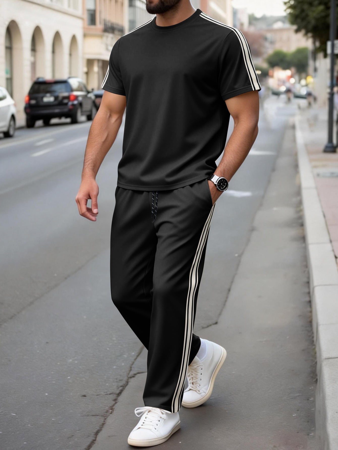S-3XL Men's Casual Short-sleeved Trousers Sports Suit