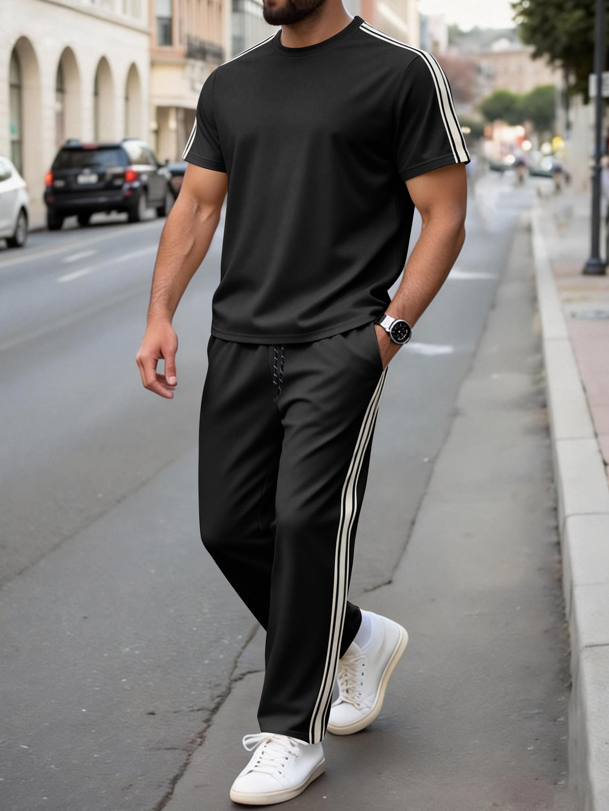 S-3XL Men's Casual Short-sleeved Trousers Sports Suit