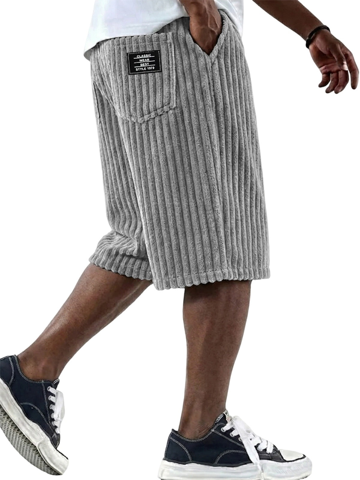 S-5XL Men's Corduroy Vertical Striped Shorts