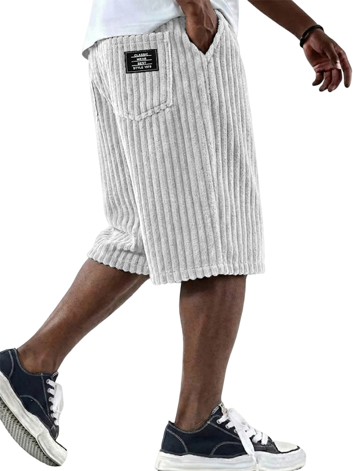S-5XL Men's Corduroy Vertical Striped Shorts