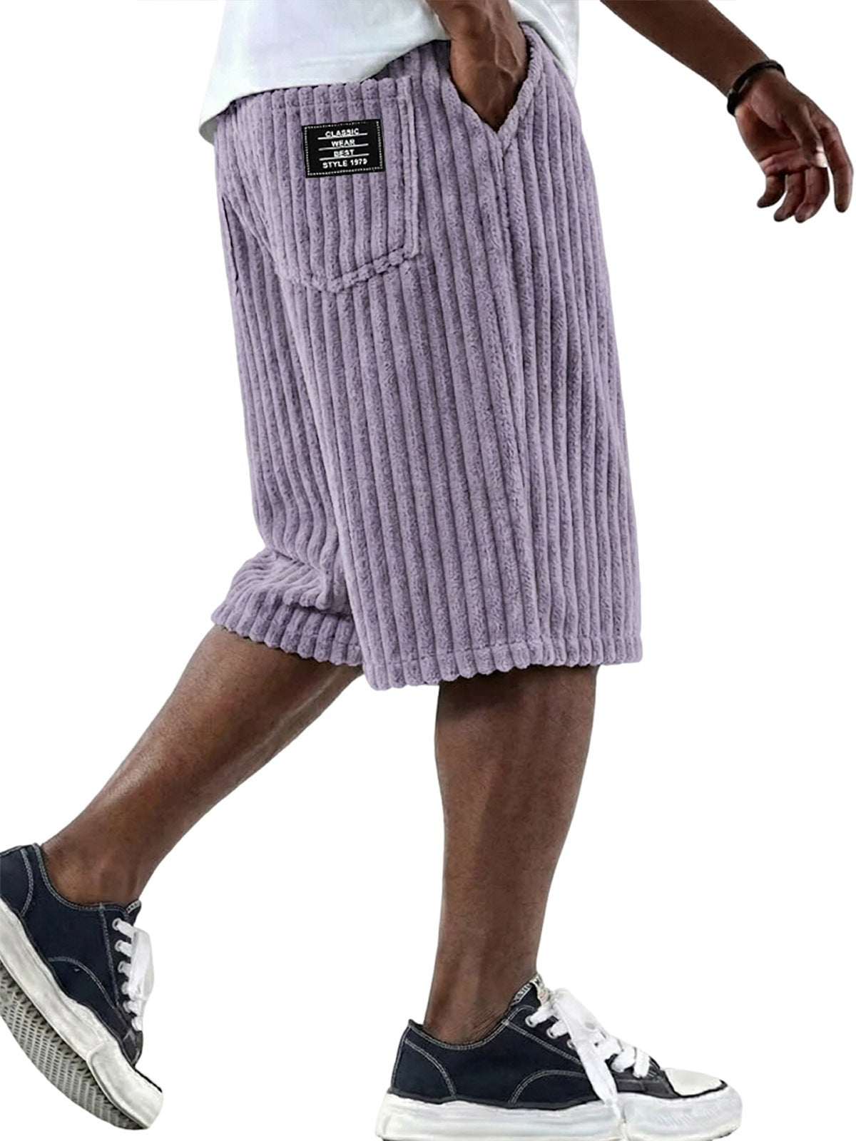 S-5XL Men's Corduroy Vertical Striped Shorts