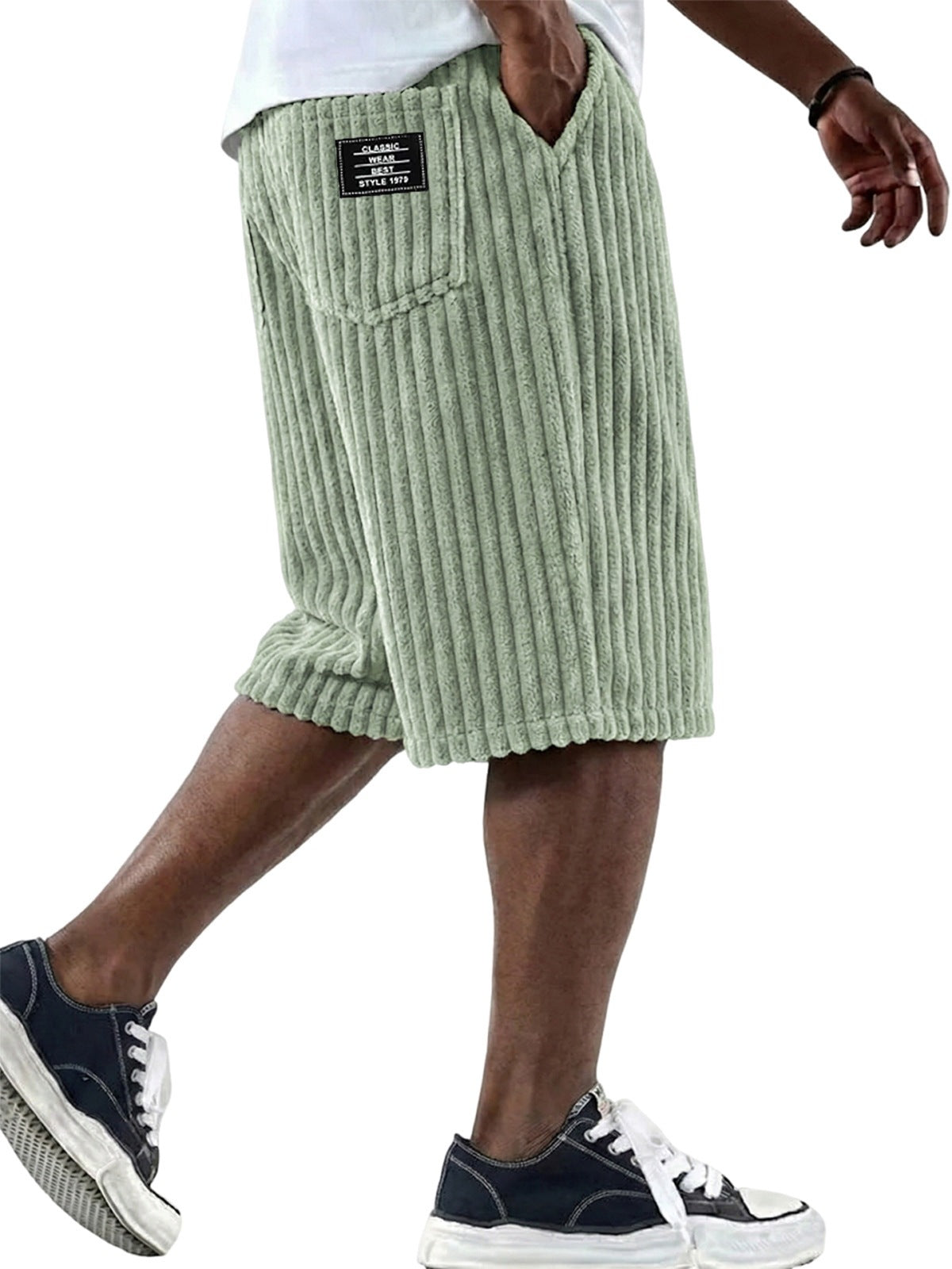 S-5XL Men's Corduroy Vertical Striped Shorts