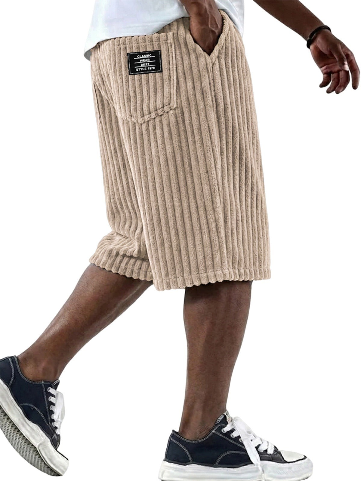 S-5XL Men's Corduroy Vertical Striped Shorts
