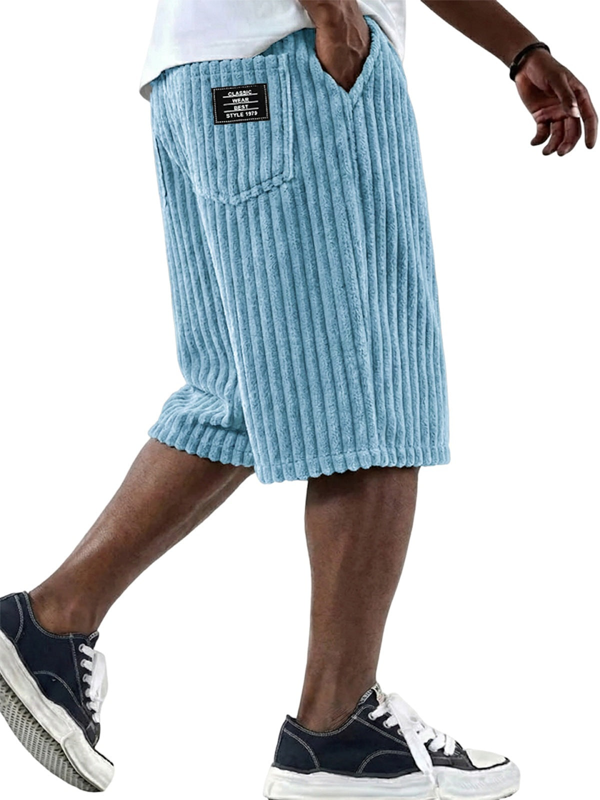 S-5XL Men's Corduroy Vertical Striped Shorts
