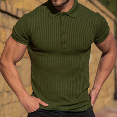 M-4XL Summer Sports Casual Stretch Vertical Stripe Short Sleeve POLO Shirt