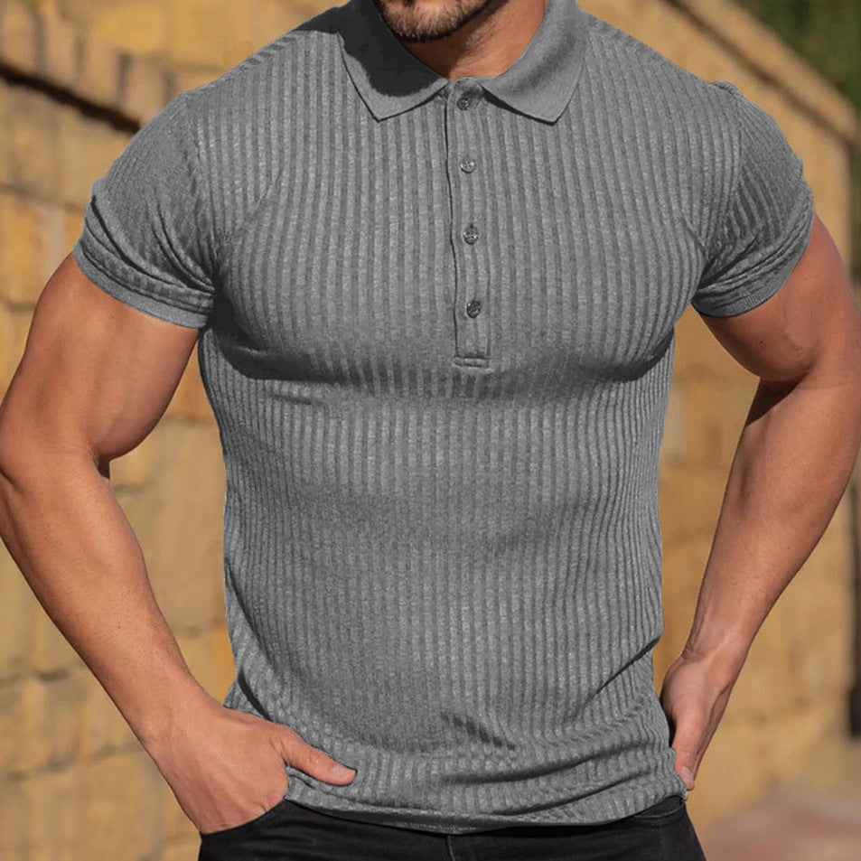 M-4XL Summer Sports Casual Stretch Vertical Stripe Short Sleeve POLO Shirt