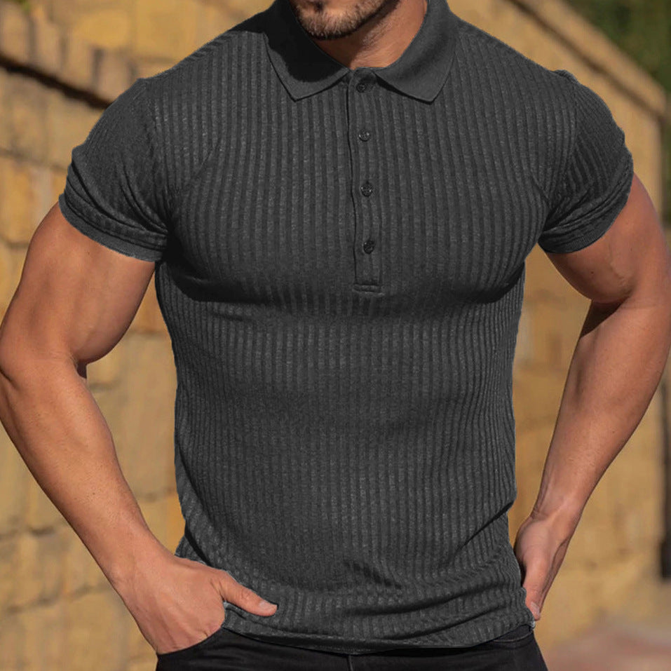 M-4XL Summer Sports Casual Stretch Vertical Stripe Short Sleeve POLO Shirt