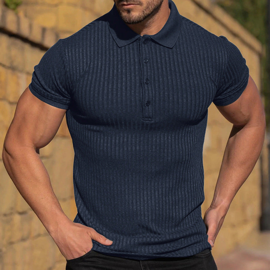 M-4XL Summer Sports Casual Stretch Vertical Stripe Short Sleeve POLO Shirt