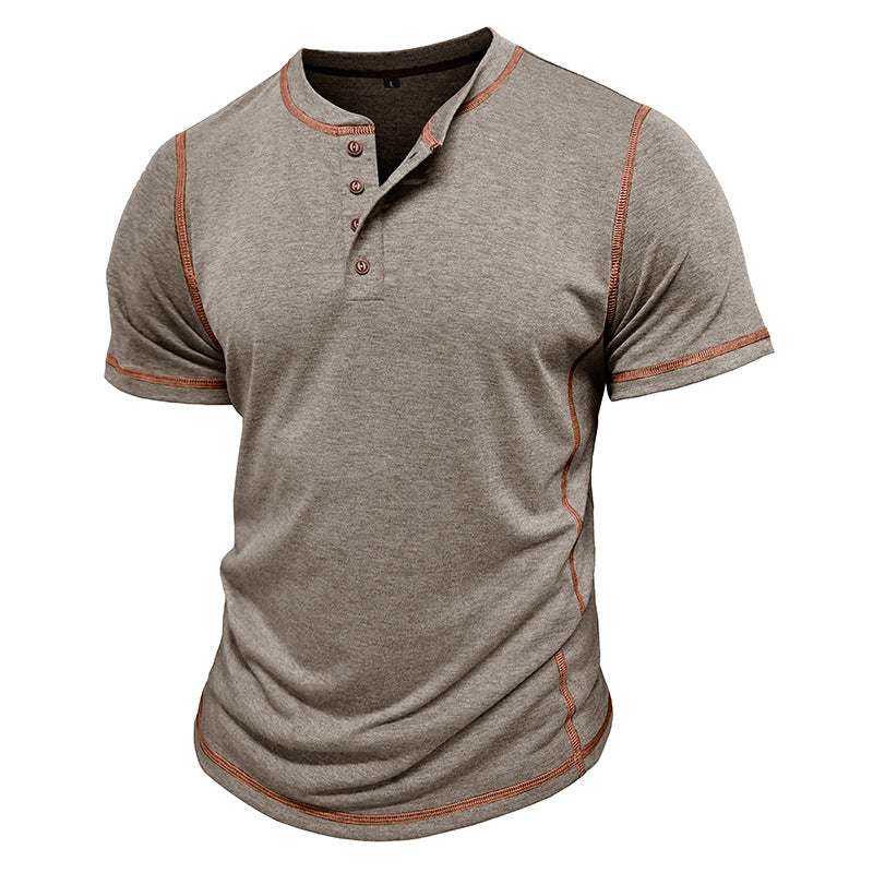 S-3XL Henry Shirt Men's Round Neck Short Sleeve T-shirt