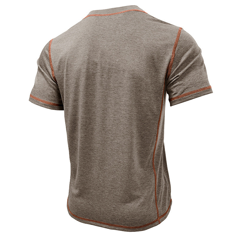 S-3XL Henry Shirt Men's Round Neck Short Sleeve T-shirt