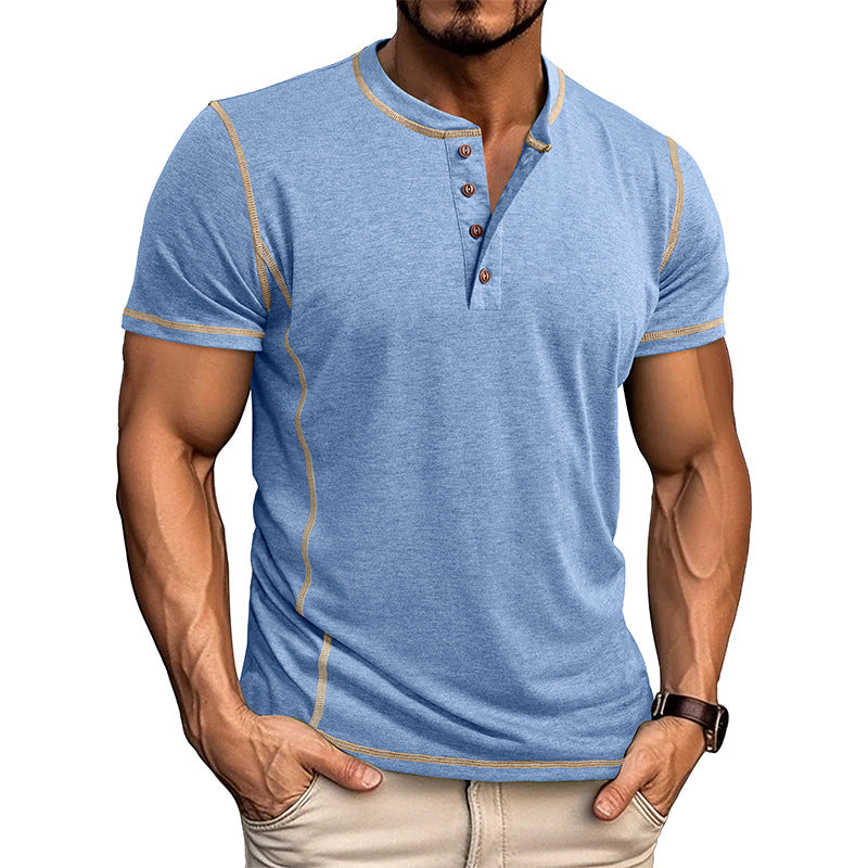 S-3XL Henry Shirt Men's Round Neck Short Sleeve T-shirt