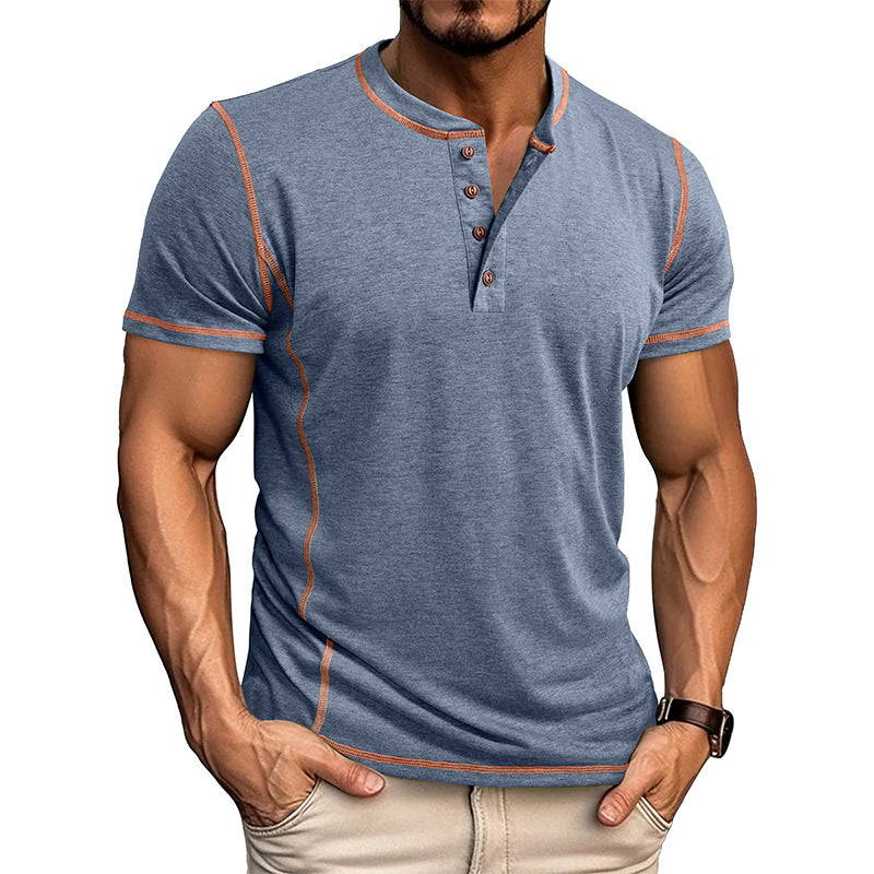 S-3XL Henry Shirt Men's Round Neck Short Sleeve T-shirt