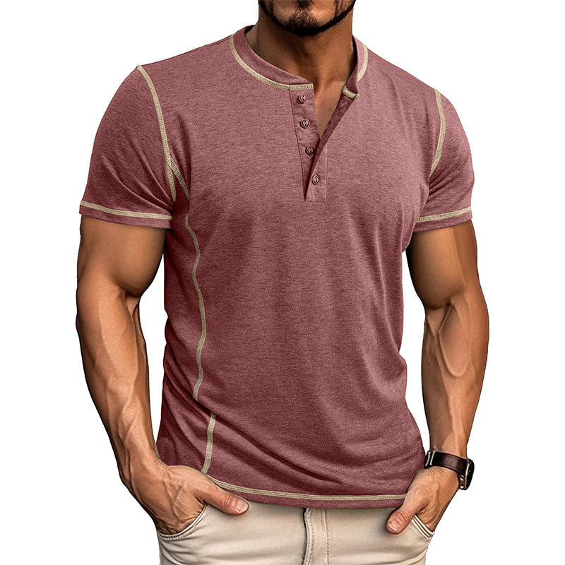 S-3XL Henry Shirt Men's Round Neck Short Sleeve T-shirt