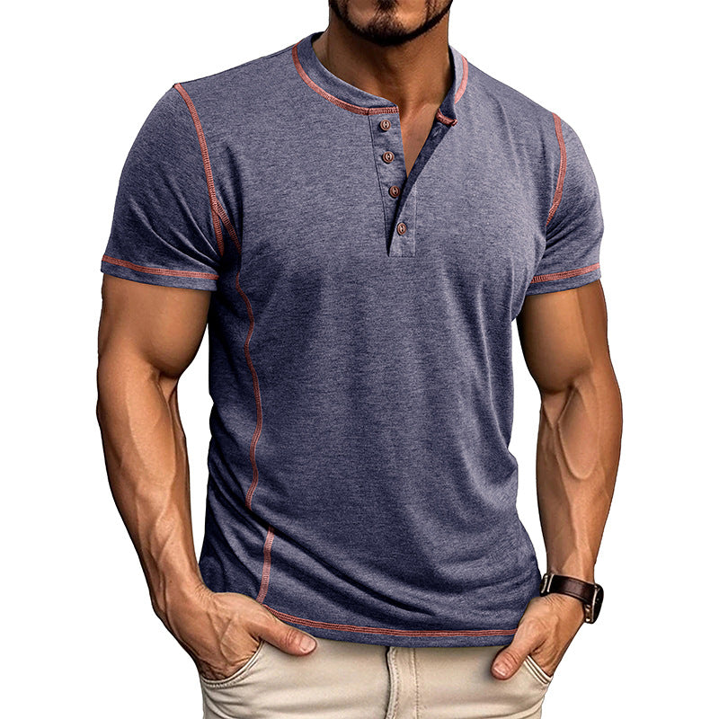 S-3XL Henry Shirt Men's Round Neck Short Sleeve T-shirt