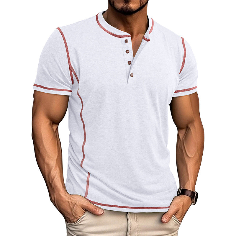 S-3XL Henry Shirt Men's Round Neck Short Sleeve T-shirt