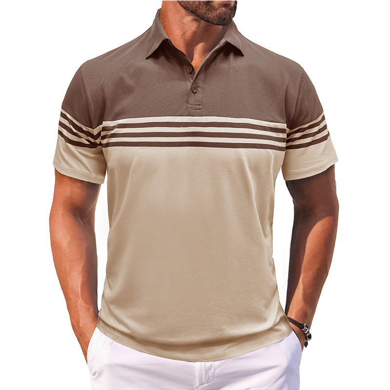 S–3XL Men’s Short-Sleeve Striped Polo Shirt With Lapel Collar