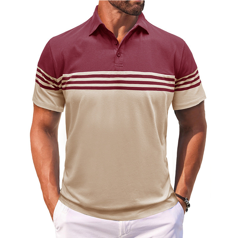 S–3XL Men’s Short-Sleeve Striped Polo Shirt With Lapel Collar