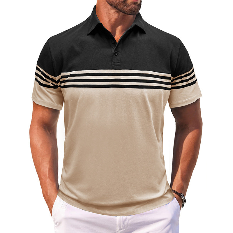 S–3XL Men’s Short-Sleeve Striped Polo Shirt With Lapel Collar