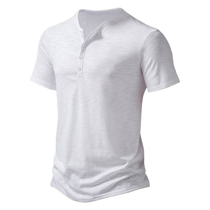 S-2XL Men's Henry Collar Solid Color Casual Short Sleeve T-Shirt