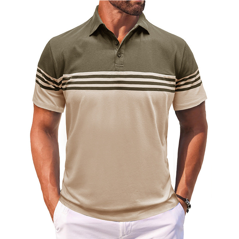 S–3XL Men’s Short-Sleeve Striped Polo Shirt With Lapel Collar