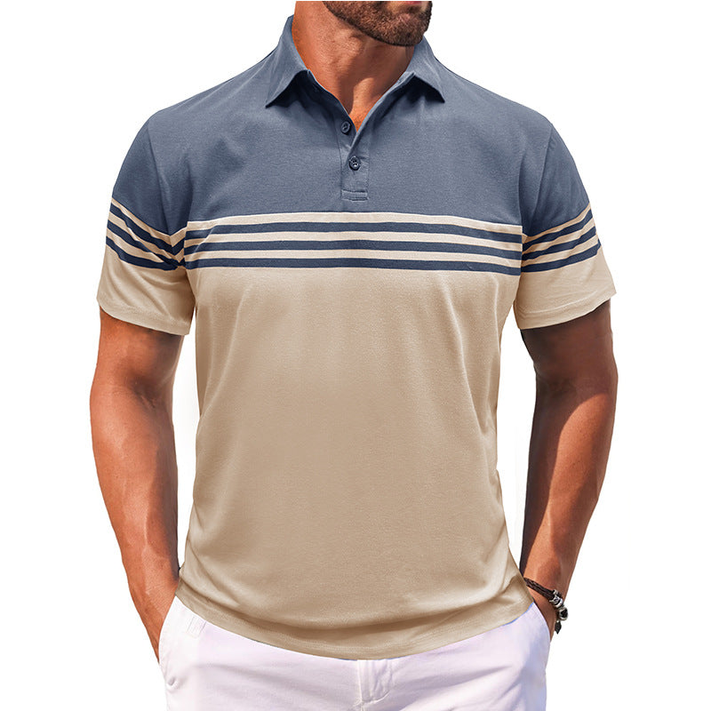 S–3XL Men’s Short-Sleeve Striped Polo Shirt With Lapel Collar