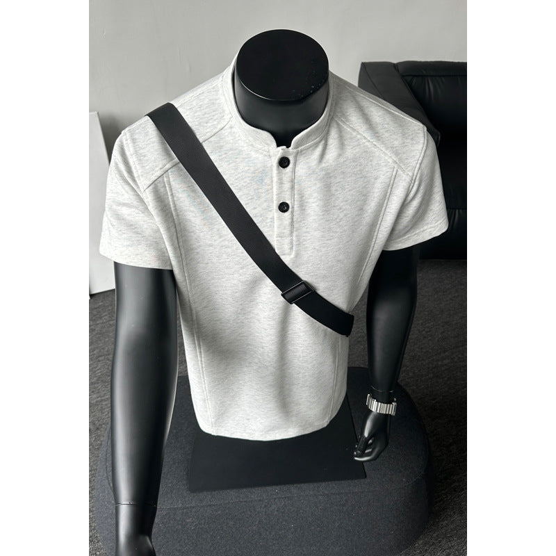 M-5XL American-style High Street Henry Collar T-shirt Stand Collar Short Sleeve