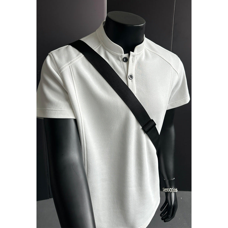 M-5XL American-style High Street Henry Collar T-shirt Stand Collar Short Sleeve