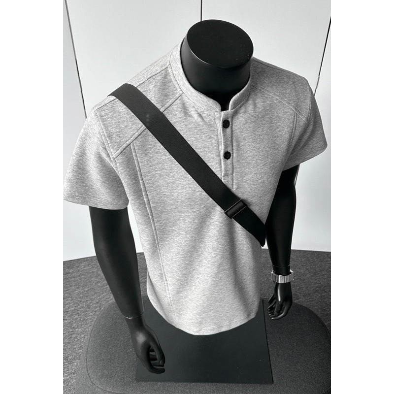 M-5XL American-style High Street Henry Collar T-shirt Stand Collar Short Sleeve