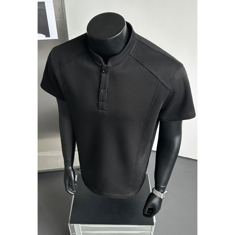 M-5XL American-style High Street Henry Collar T-shirt Stand Collar Short Sleeve