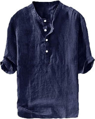 S-6XL Summer Men's Stand Collar Half-placket Linen Shirt