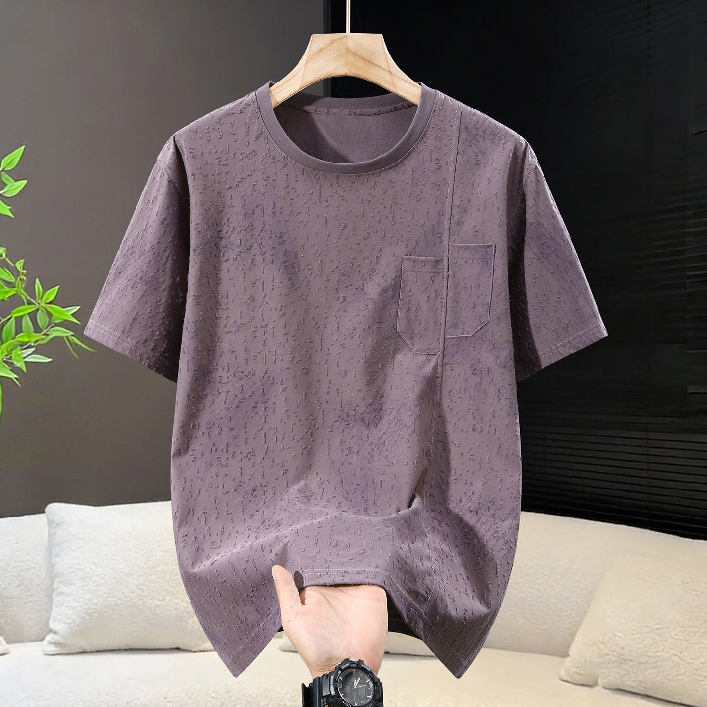 4XL-11XL Jacquard Split Line Pocket Large Size Short Sleeve T-shirt