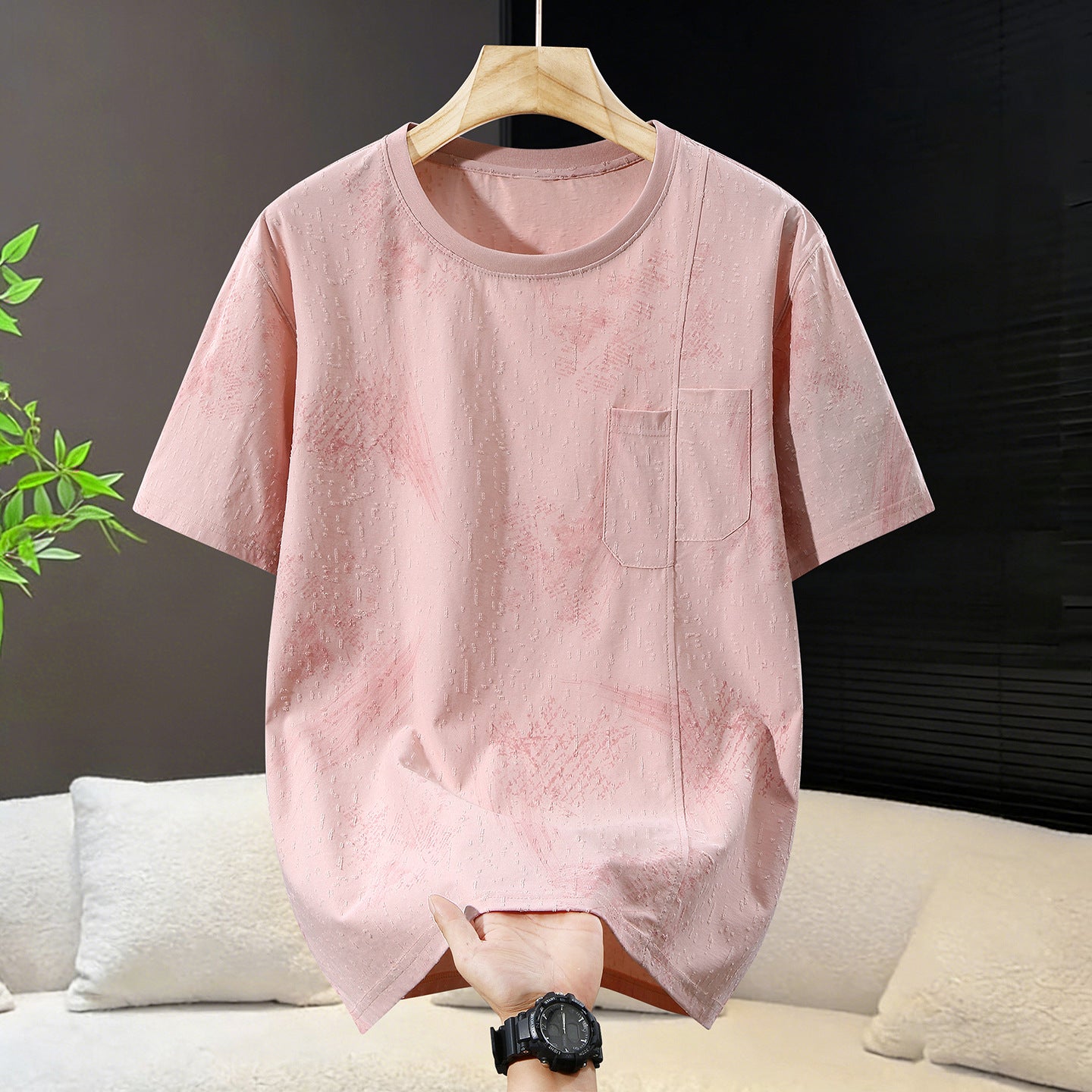 4XL-11XL Jacquard Split Line Pocket Large Size Short Sleeve T-shirt