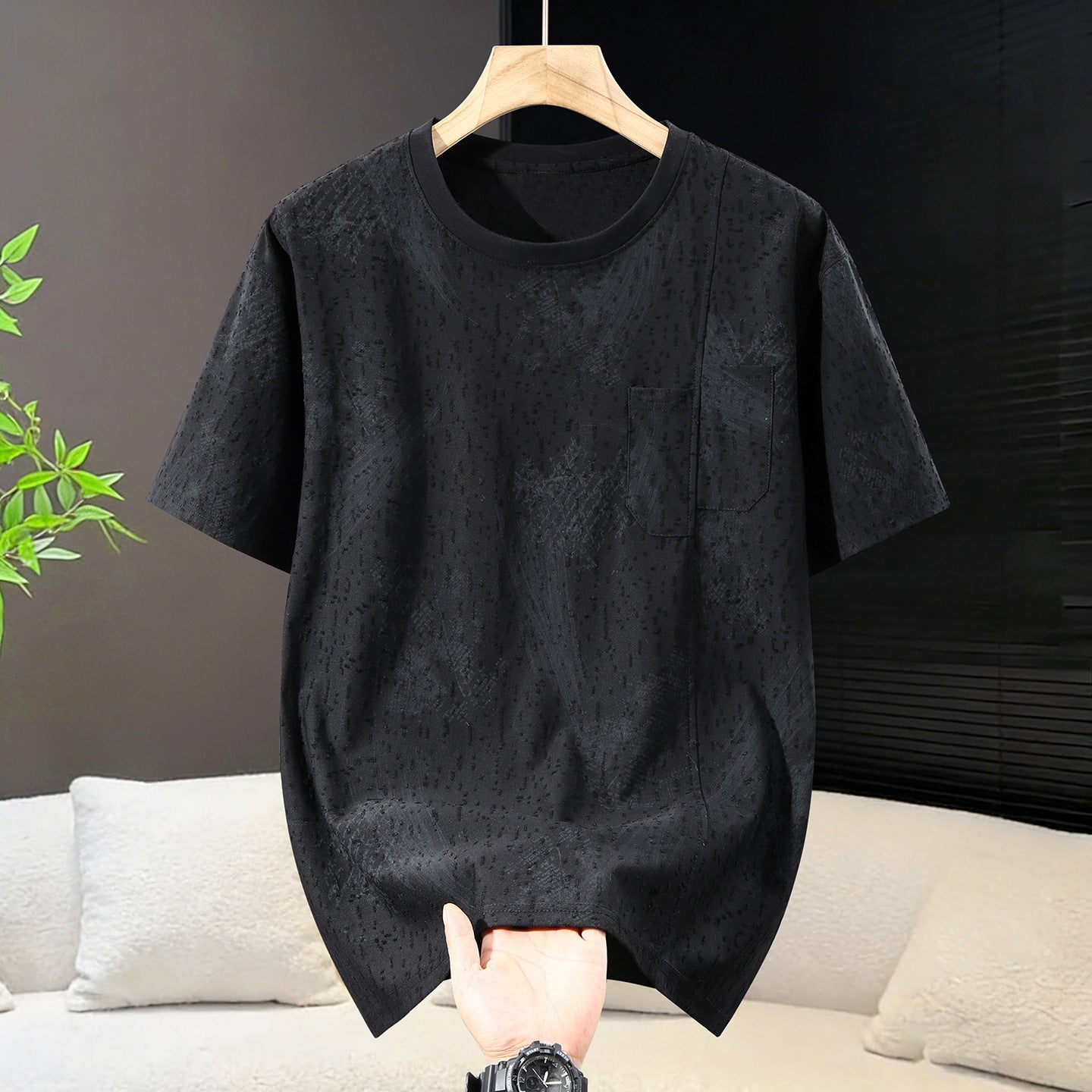 4XL-11XL Jacquard Split Line Pocket Large Size Short Sleeve T-shirt