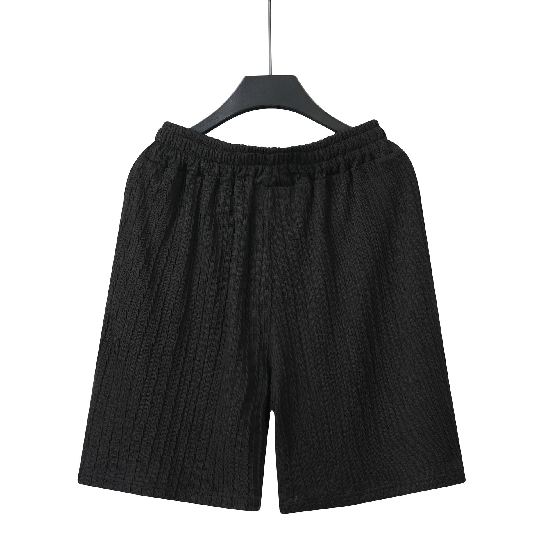 S-3XL Men's Sports Solid Color Round Neck Vertical Print T-Shirt Shorts